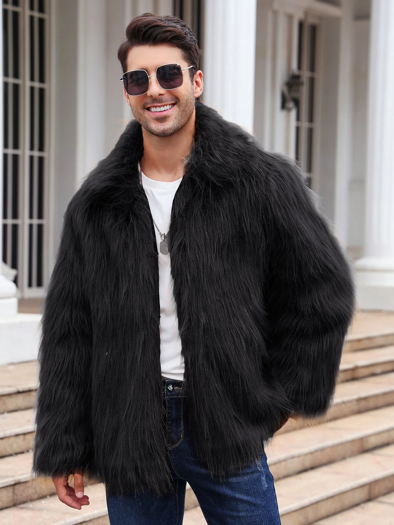 Men Faux Fox Fur Jacket Coat W - огляд і ціна Thermal Long John