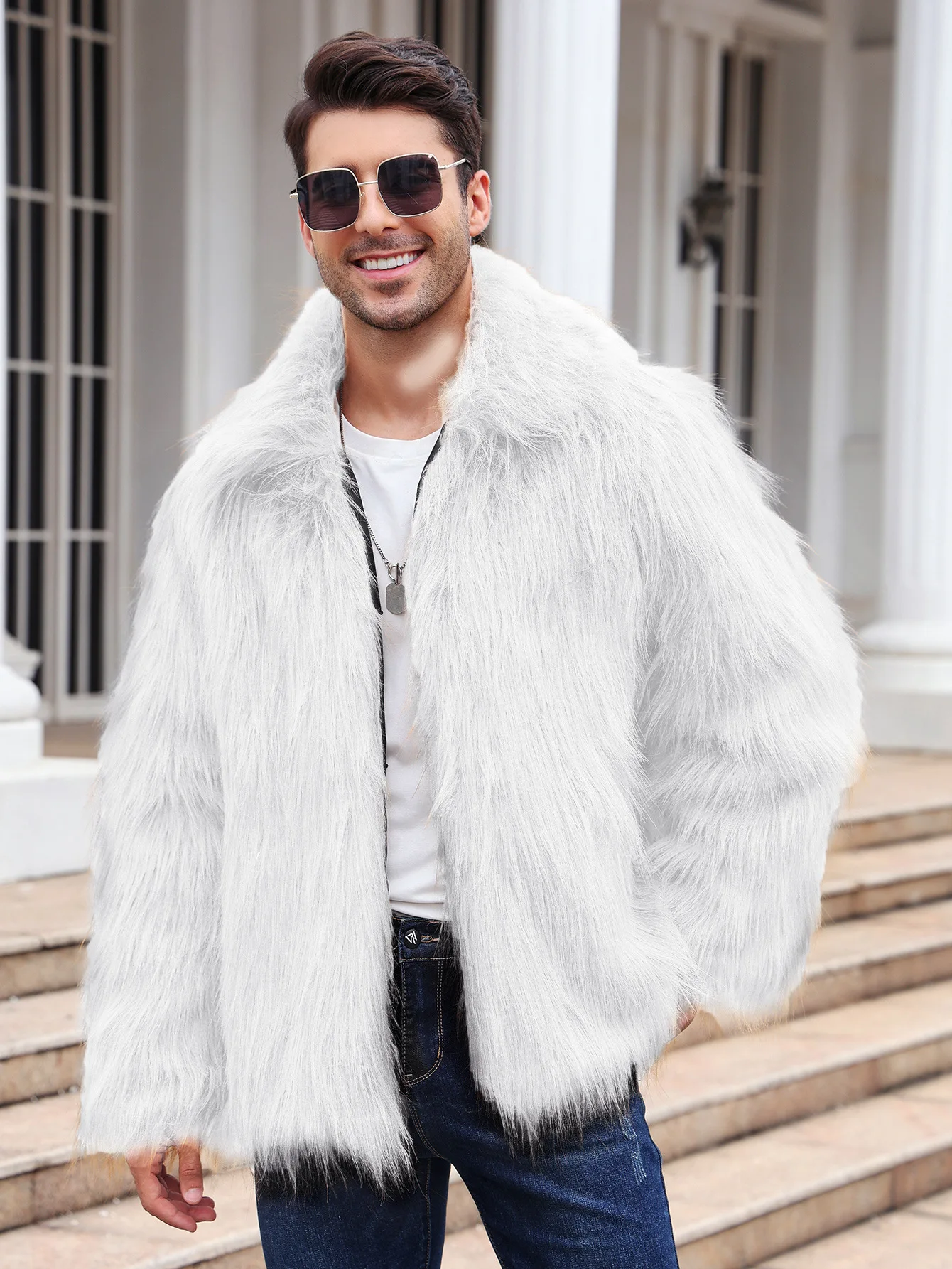 Men Faux Fox Fur Jacket Coat W - огляд і ціна Thermal Long John